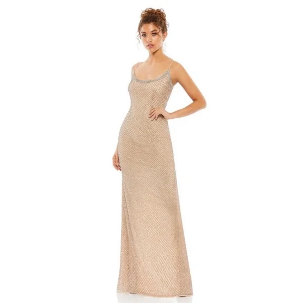 Mac Duggal Shimmering Beige Maxi Dress